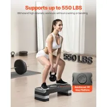 Aerobic Exercise Step Platform Height Adjustable Workout Stepper 4 Riser Gray