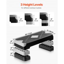Aerobic Exercise Step Platform Height Adjustable Workout Stepper 4 Riser Gray