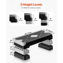 Aerobic Exercise Step Platform Height Adjustable Workout Stepper 4 Riser Gray