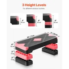 VEVOR Aerobic Exercise Step Platform Adjustable Workout Stepper 4 Riser Red