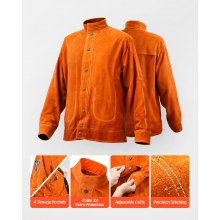 Flame-Resistant Welding Jacket Heavy Duty Leather Welding Safety Jacket L Size