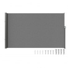 Stahovací boční markýza VEVOR, 63''x 118'' venkovní ochranná zástěna, 180g polyesterová vodotěsná výsuvná zástěna na terasu, UV 30+ větrná zástěna na terasu, dvorek, balkón, šedá