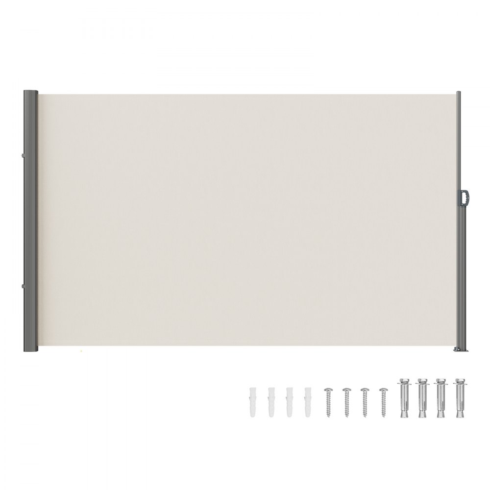 Výsuvná bočná markíza VEVOR, 71''x 118'' vonkajšia ochranná zástena, 180 g polyesterová vodotesná výsuvná zástena na terasu, UV 30+ veterná clona na terasu, dvor, balkón, béžová
