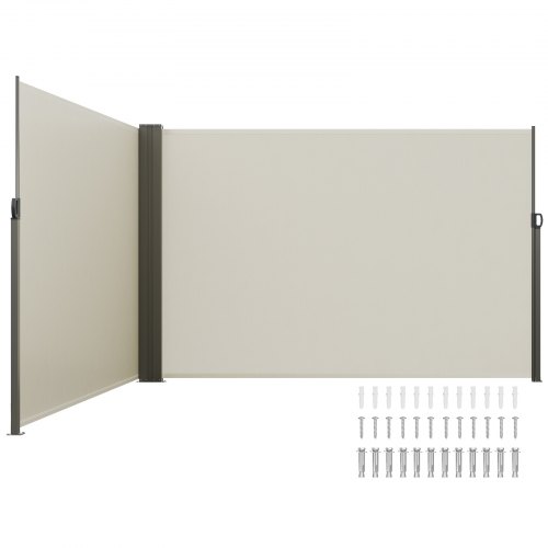 VEVOR Retractable Side Awning, 79''x 236'' Outdoor Privacy Screen, 180g Polyester Water-proof Retractable Patio Screen, UV 30+ Room Divider Wind Screen for Patio, Backyard, Balcony, Beige