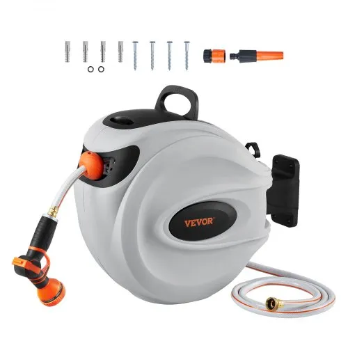 Tough Master U2013 Retractable Garden Hose Reel 20m Auto Rewind Slow Return Wall Mounted 180