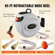 VEVOR Retractable Hose Reel Water Hose Reel 65'x5/8" 180° Swivel Wall-Mounted