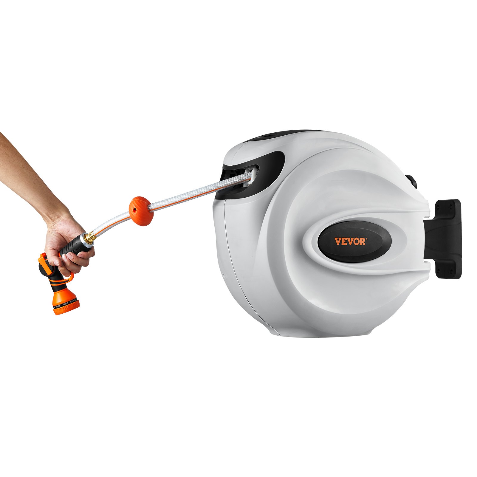 VEVOR Retractable Hose Reel, 84 ft x 5/8 inch, 180° Swivel Bracket Wall-Mounted, Garden Water Hose Reel with 9-Pattern Nozzle, Automatic Rewind, Lock at Any Length, and Slow Return System