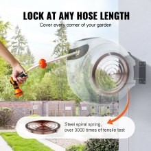 VEVOR Retractable Hose Reel, 84 ft x 5/8 inch, 180° Swivel Bracket Wall-Mounted, Garden Water Hose Reel with 9-Pattern Nozzle, Automatic Rewind, Lock at Any Length, and Slow Return System