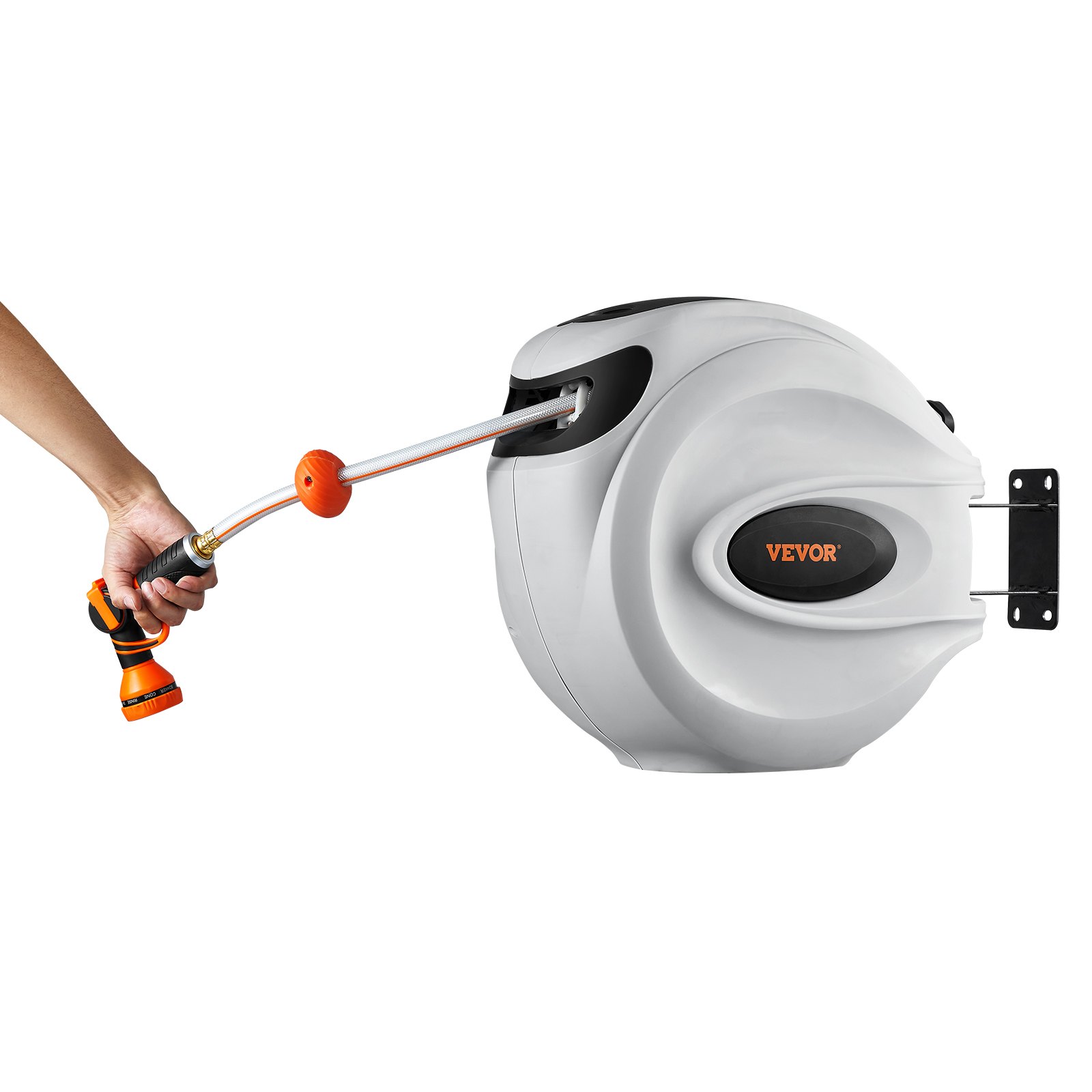 VEVOR Retractable Hose Reel, 84 ft x 5/8 inch, 180° Swivel Bracket Wall-Mounted, Garden Water Hose Reel with 9-Pattern Nozzle, Automatic Rewind, Lock at Any Length, and Slow Return System