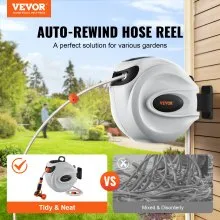 VEVOR Retractable Hose Reel Water Hose Reel 82'x1/2" 180° Swivel Wall-Mounted