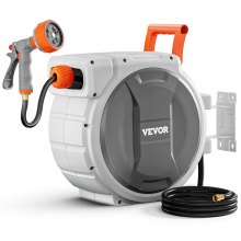 VEVOR Retractable Garden Hose Reel, 5/8 Inch x 100 ft Wall Mounted Hose Reel, Heavy Duty Garden Hose Reel with 9 Patterns Nozzle, Any Length Lock, Upgraded Slow Return System and 180°Swivel Bracket