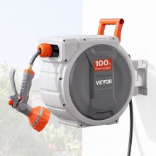 VEVOR Retractable Garden Hose Reel, 5/8 Inch x 100 ft Wall Mounted Hose Reel, Heavy Duty Garden Hose Reel with 9 Patterns Nozzle, Any Length Lock, Upgraded Slow Return System and 180°Swivel Bracket