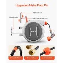 VEVOR 1/2" x 145ft Retractable Garden Hose Reel – Wall-Mounted Heavy-Duty Hose Reel with 9-Pattern Nozzle, Any-Length Lock & 180° Swivel Bracket, Upgraded Slow-Return for Large Lawns & Gardens