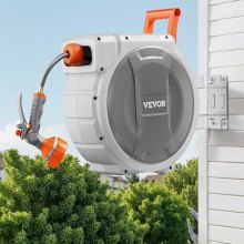 VEVOR 1/2" x 145ft Retractable Garden Hose Reel – Wall-Mounted Heavy-Duty Hose Reel with 9-Pattern Nozzle, Any-Length Lock & 180° Swivel Bracket, Upgraded Slow-Return for Large Lawns & Gardens