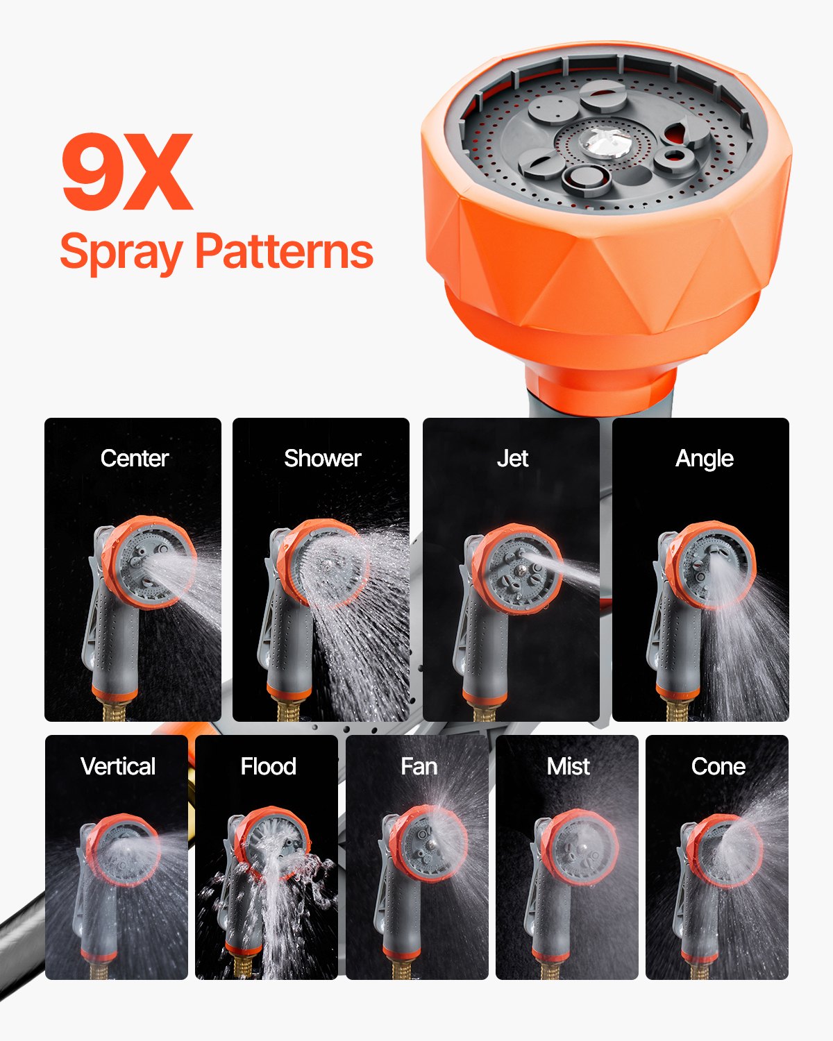 VEVOR Retractable Garden Hose Reel, 1/2 Inch x 65 ft Wall Mounted Hose Reel, Heavy Duty Garden Hose Reel with 9 Patterns Nozzle, Any Length Lock, Upgraded Slow Return System and 180°Swivel Bracket