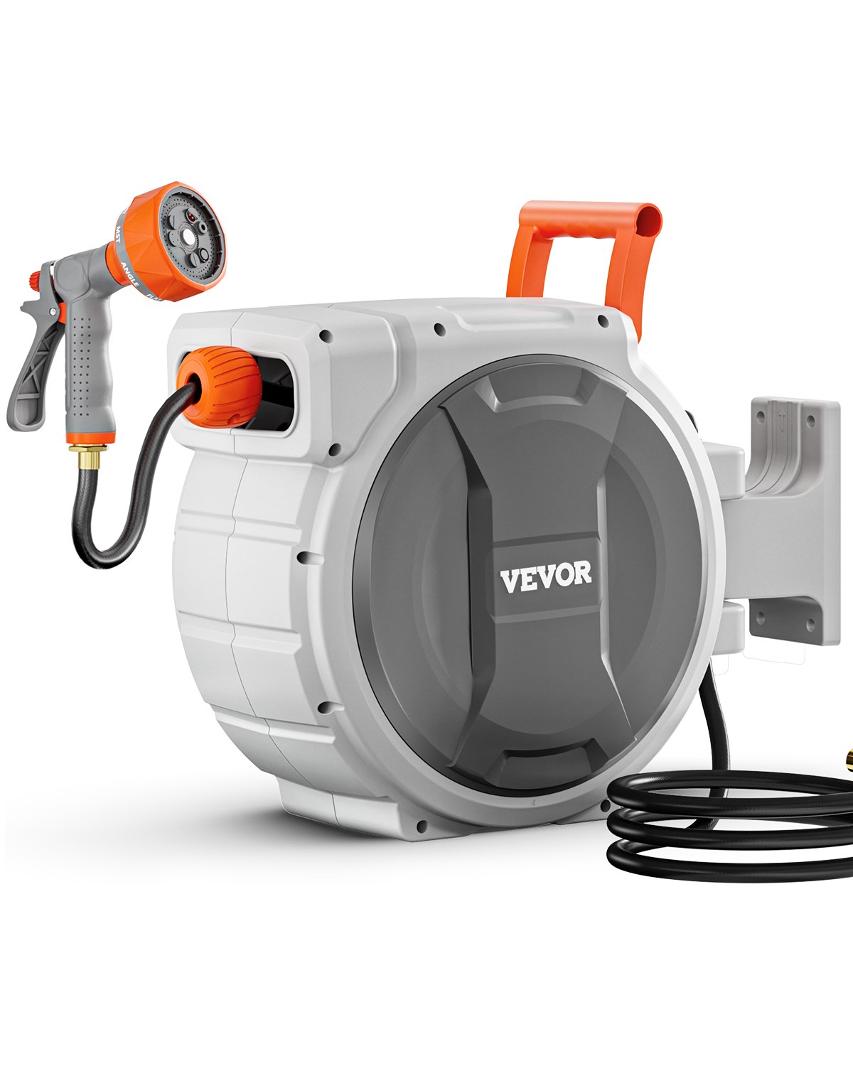VEVOR Retractable Garden Hose Reel, 1/2 Inch x 65 ft Wall Mounted Hose Reel, Heavy Duty Garden Hose Reel with 9 Patterns Nozzle, Any Length Lock, Upgraded Slow Return System and 180°Swivel Bracket