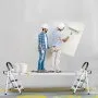 workers using the VEVOR telescoping work plank to paint a wall, with paint supplies on the plank.