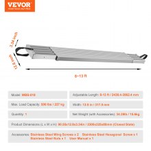 VEVOR Telescoping Aluminum Work Plank, 8-13 Feet 500lbs Capacity, 12.5 inch Width Aluminum Scaffold Plank,Extension Staging Plank with Skid-Proof Platform Scaffold Ladder Accessory