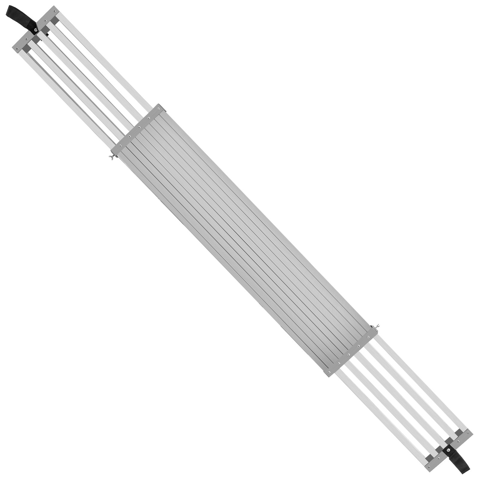 VEVOR telescoping work plank fully extended, showcasing sturdy aluminum rails and black handle bar.