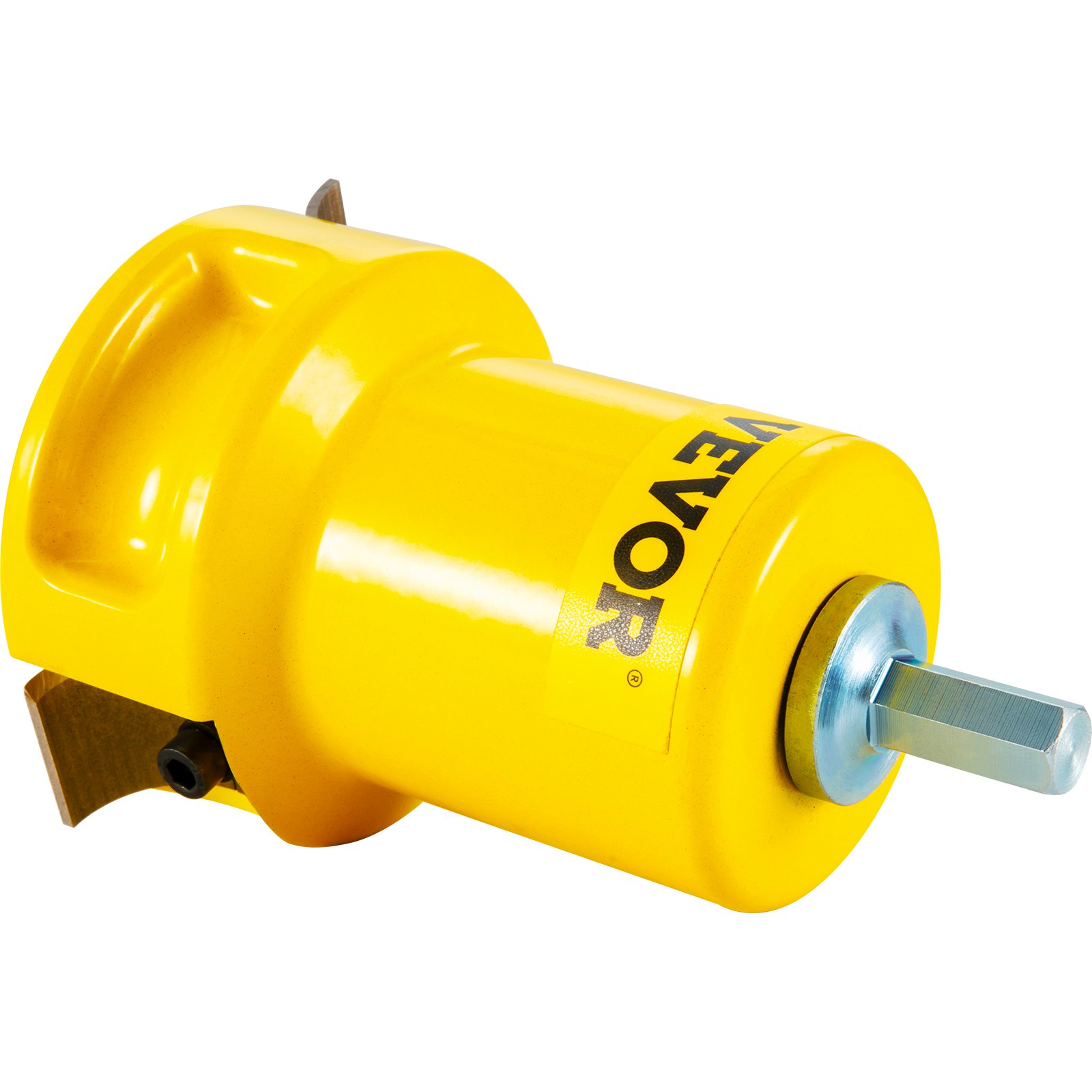 bright yellow VEVOR tenon cutter with metal hex shaft and cutting blade, ideal for woodworking tasks.