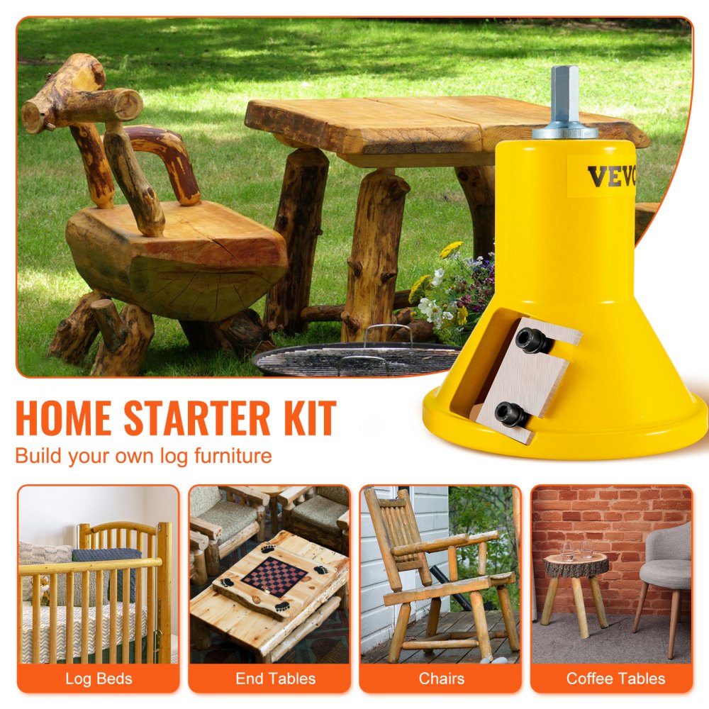 VEVOR tenon cutter for diy log furniture including tables, beds, chairs, and end tables. home starter kit.