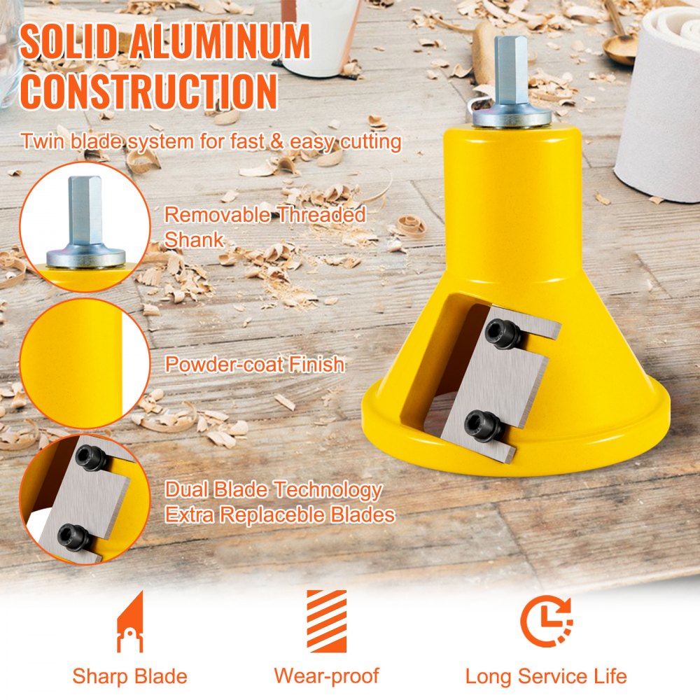 Cortadora de espigas VEVOR de 38 mm de diámetro, de aluminio y acero de primera calidad, para muebles, con hojas rectas dobles y tornillos de botón. Kit de bricolaje para el hogar. Herramienta comercial de carpintería para principiantes.