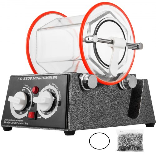 VEVOR Jewelry Polisher Tumbler 3kg 6.6Lbs Capacity Jewelry Polishing Finishing Machine 45W Mini Polisher Tumbler with Glass Barrel Lock Buckle Rotary Tumbler Surface Polisher for Jewelry Polishing