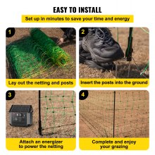 VEVOR Electric Fence Netting, 42.5" H x 164' L, PE Net Fencing with 14 Posts Double Spiked, Utility Portable Mesh for Goats, Sheep, Lambs, Deer, Hogs, Dogs, Used in Backyards, Farms and Ranches, Green