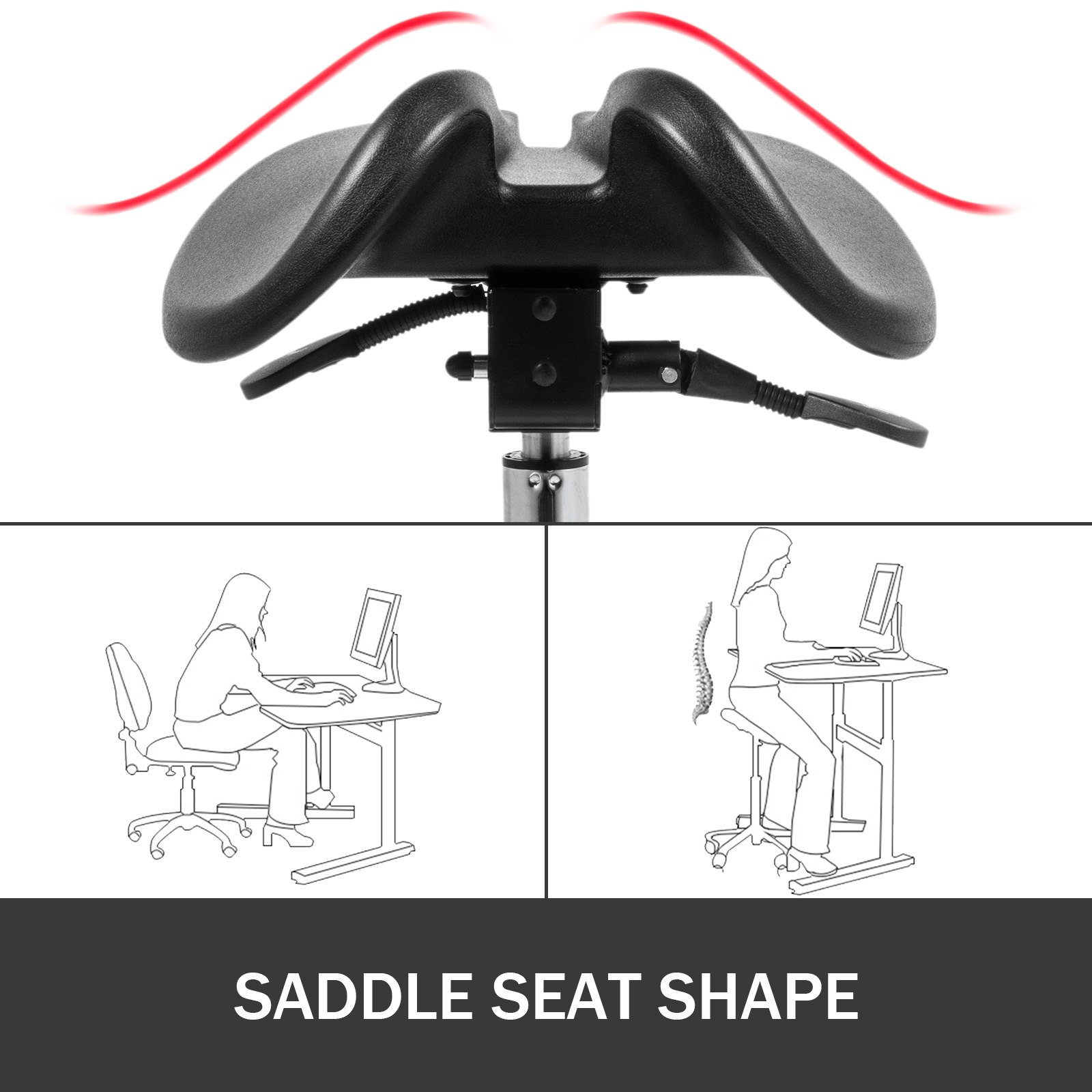 Twin Adjustable Saddle Chair Stool Leather Blood Circulation Gas Lift Massage
