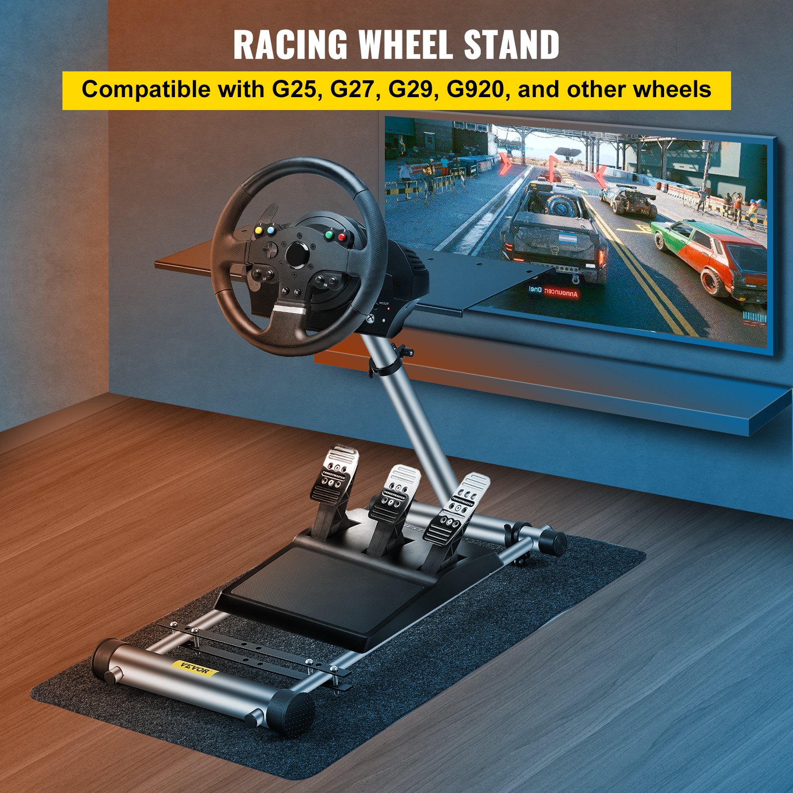 VEVOR 360 Degree Steering Wheel Stand G920 Adjustable Racing Wheel Stand Shifter Mount Stand fit for Logitech G29/G920/G25/G27 Racing Wheel Frame,Wheel Pedals Not Included