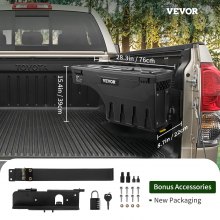 VEVOR Truck Bed Storage Box, Lockable Lid, Waterproof ABS Wheel Well Tool Box 6.6 Gal/20 L with Password Padlock, Compatible with Tundra 2007-2021, Passenger Side, Black