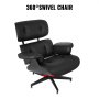 Classic Swivel Lounge Chair & Footrest Black PU Leather + Bentwood