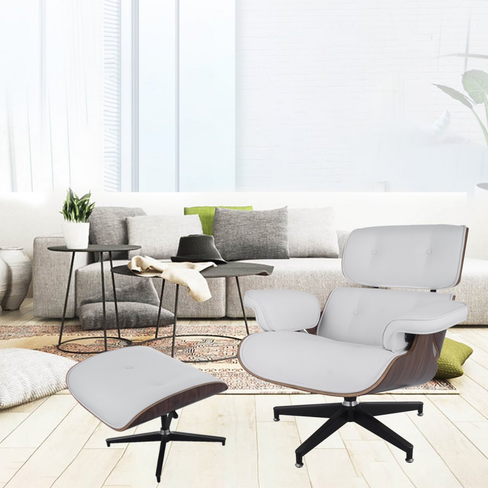 Mid Century Lounge Chair and Ottoman Style Armchair Heavy Duty Walnut