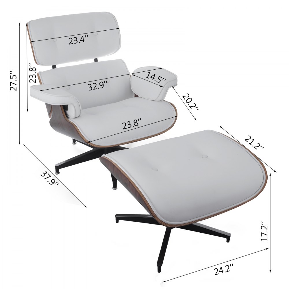 Mid Century Lounge Chair and Ottoman Style Armchair Heavy Duty Walnut