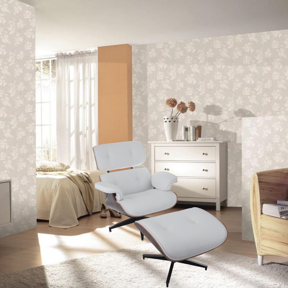 Mid Century Lounge Chair and Ottoman Style Armchair Heavy Duty Walnut