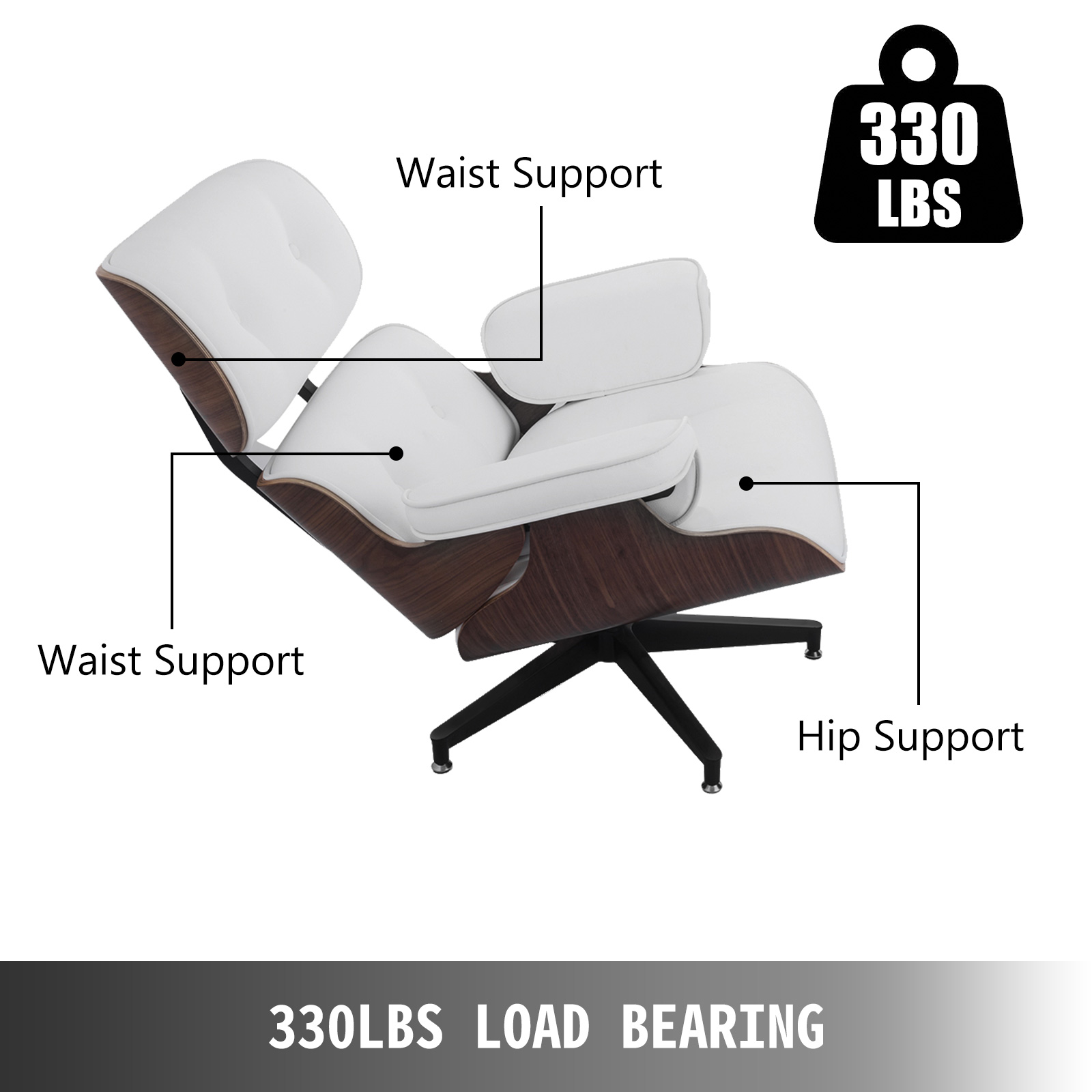 Mid Century Lounge Chair and Ottoman Style Armchair Heavy Duty Walnut