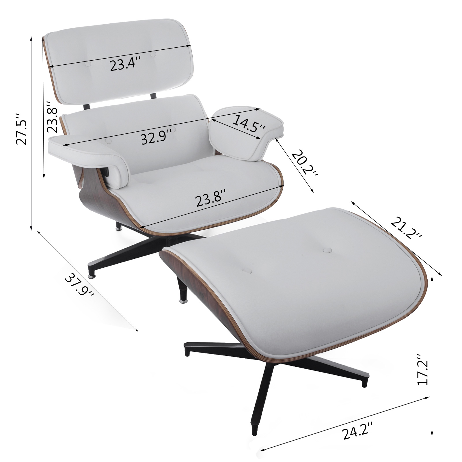 Mid Century Lounge Chair and Ottoman Style Armchair Heavy Duty Walnut
