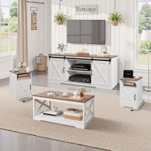 4 Piece Farmhouse Coffee Table Set with 66 in TV Stand & 2 End Tables