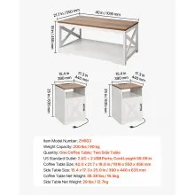 3 Piece Farmhouse Coffee Table Set 40 in with 2 End Table for Living Room