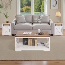 3 Piece Farmhouse Coffee Table Set 40 in with 2 End Table for Living Room