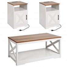 3 Piece Farmhouse Coffee Table Set 40 in with 2 End Table for Living Room