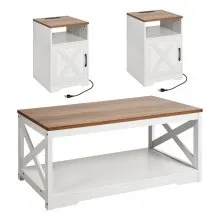 3 Piece Farmhouse Coffee Table Set 40 in with 2 End Table for Living Room