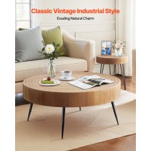 VEVOR 2 Pieces Round Coffee Tables Sets, 31.3 in Industrial Living Room Table with 1 End Side Table, Easy Assembly Coffee and End Tables Sets with Metal Legs, for Office, Living Room and Apartment