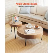 VEVOR 2 Pieces Round Coffee Tables Sets, 31.3 in Industrial Living Room Table with 1 End Side Table, Easy Assembly Coffee and End Tables Sets with Metal Legs, for Office, Living Room and Apartment