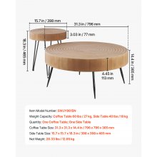 VEVOR 2 Pieces Round Coffee Tables Sets, 31.3 in Industrial Living Room Table with 1 End Side Table, Easy Assembly Coffee and End Tables Sets with Metal Legs, for Office, Living Room and Apartment
