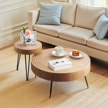 VEVOR 2 Pieces Round Coffee Tables Sets, 31.3 in Industrial Living Room Table with 1 End Side Table, Easy Assembly Coffee and End Tables Sets with Metal Legs, for Office, Living Room and Apartment