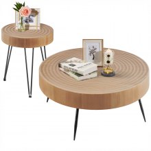 VEVOR 2 Pieces Round Coffee Tables Sets, 31.3 in Industrial Living Room Table with 1 End Side Table, Easy Assembly Coffee and End Tables Sets with Metal Legs, for Office, Living Room and Apartment