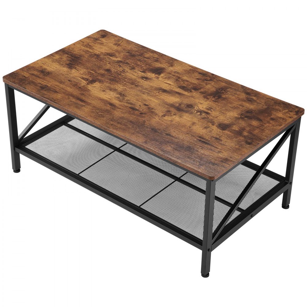 VEVOR 3 Pieces Living Room Table Sets, 105 cm Industrial Coffee Table with 2 Square End Side Tables, Easy Assembly Coffee and End Tables Sets with Metal Legs, for Office, Living Room and Apartment