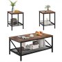 VEVOR 3 Pieces Living Room Table Sets, 105 cm Industrial Coffee Table with 2 Square End Side Tables, Easy Assembly Coffee and End Tables Sets with Metal Legs, for Office, Living Room and Apartment