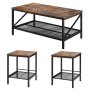 VEVOR 3 Pieces Living Room Table Sets, 41.3 in Industrial Coffee Table with 2 Square End Side Tables, Easy Assembly Coffee and End Tables Sets with Metal Legs, for Office, Living Room & Apartment
